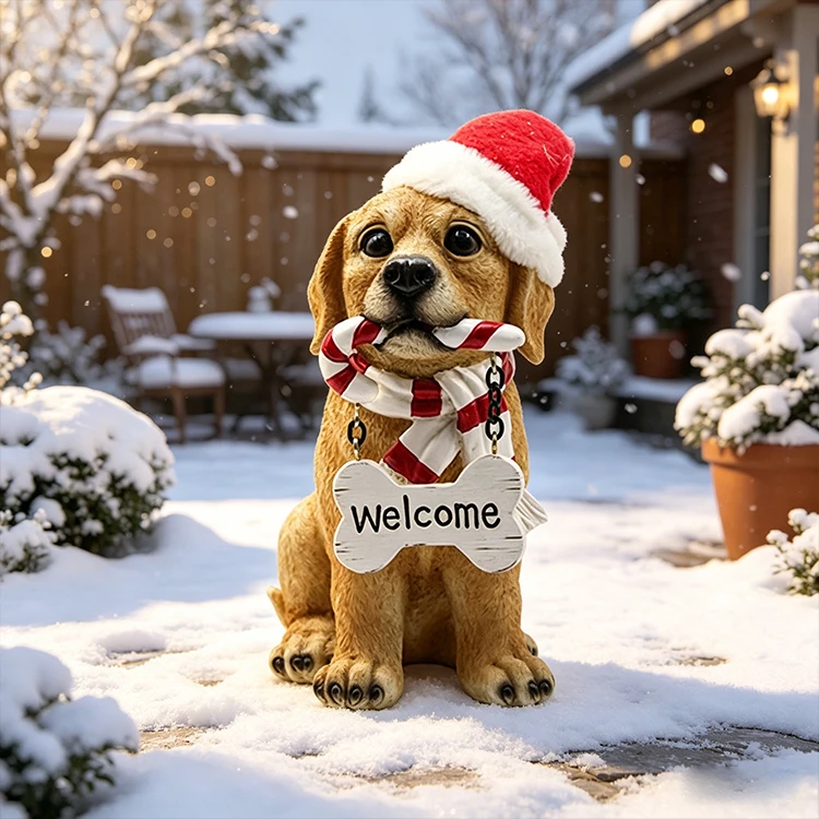 Christmas Hat Dog Figurine