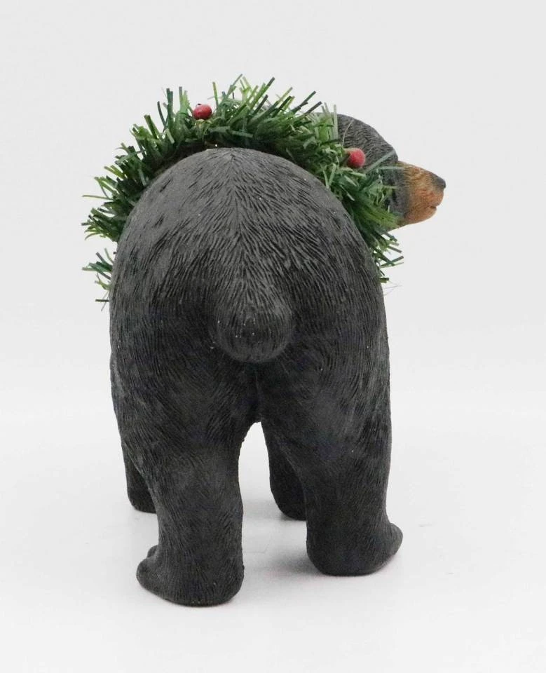 Black Bear Figurine With Holiday Wreath best