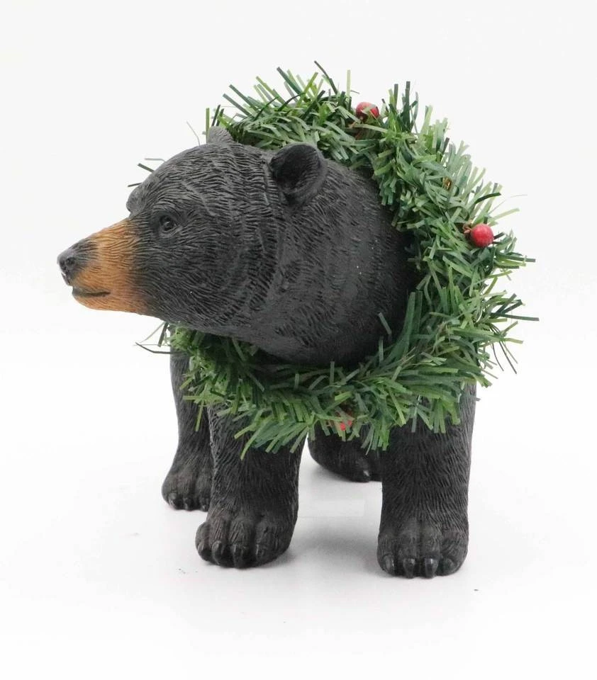 Black Bear Figurine With Holiday Wreath suppliers
