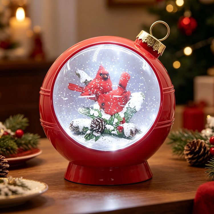 Cardinal Bird Christmas Ball Snow Globe