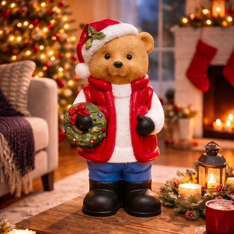 Christmas Bear Holding Wreath