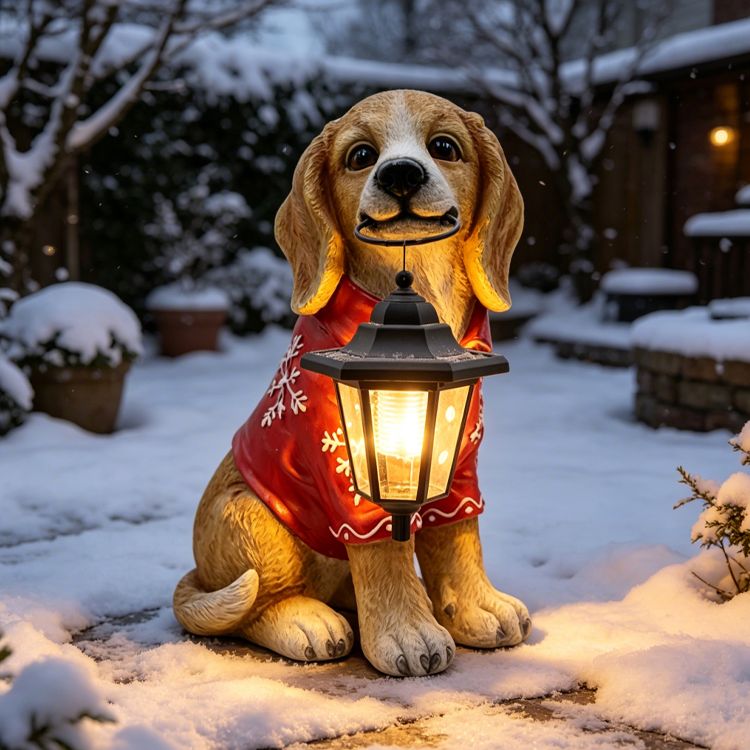 Christmas Dog Holding Lantern