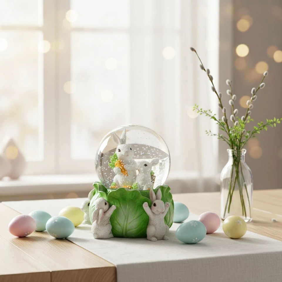 Easter Bunny Family Water Globe