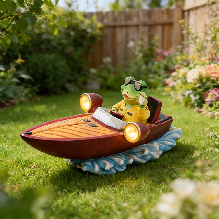Frog Speedboat Garden Statue