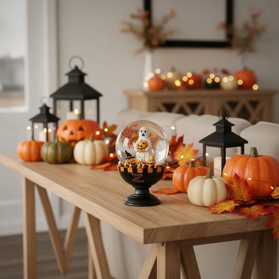 Ghost And Pumpkin Halloween Snow Globe