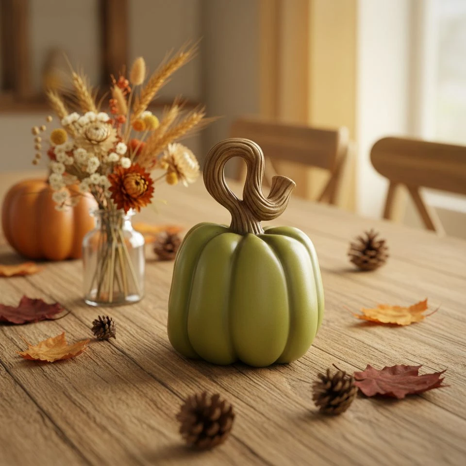 Green Pumpkin With Curly Stem