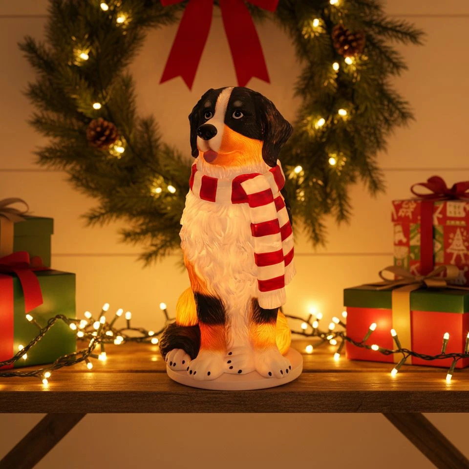 Lighted Bernese Mountain Dog With Scarf
