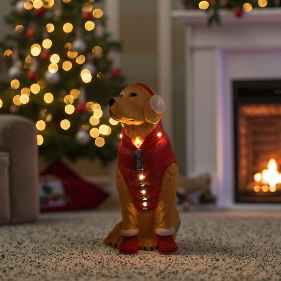 Lighted Christmas Dog Figurine