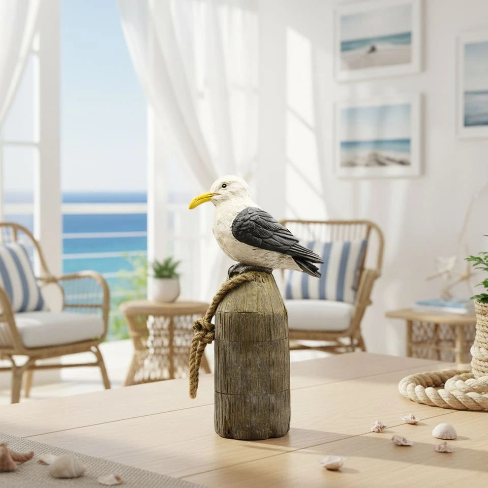 Seagull On Wooden Buoy