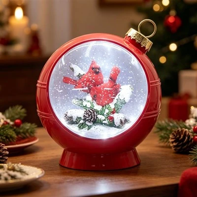 Cardinal Bird Christmas Ball Snow Globe