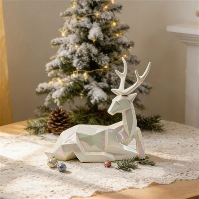 Faceted Reclining Reindeer Figurine