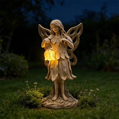 Fairy Holding Lantern Garden Statue