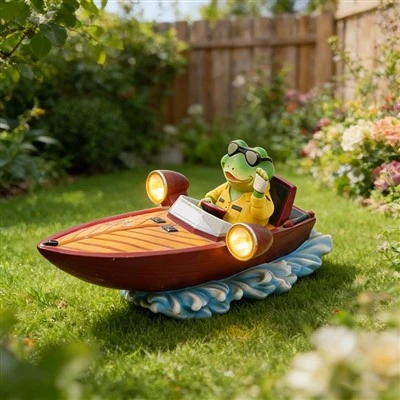 Frog Speedboat Garden Statue