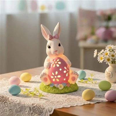 Lighted Bunny with Floral Easter Egg