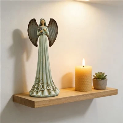 Mint Green Angel with Scroll Base