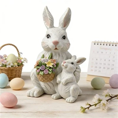 Mother and Baby Easter Bunny Figurine