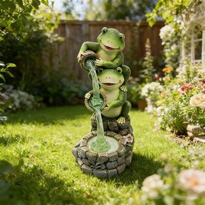 Stacked Frogs Bucket Water Fountain