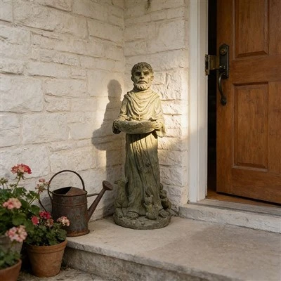 Stone Finish St Francis Bird Feeder