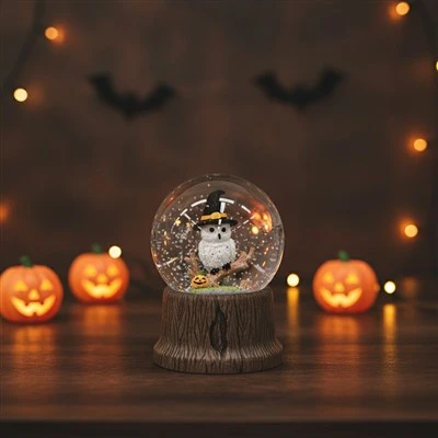 Witch and Owl Halloween Snow Globe
