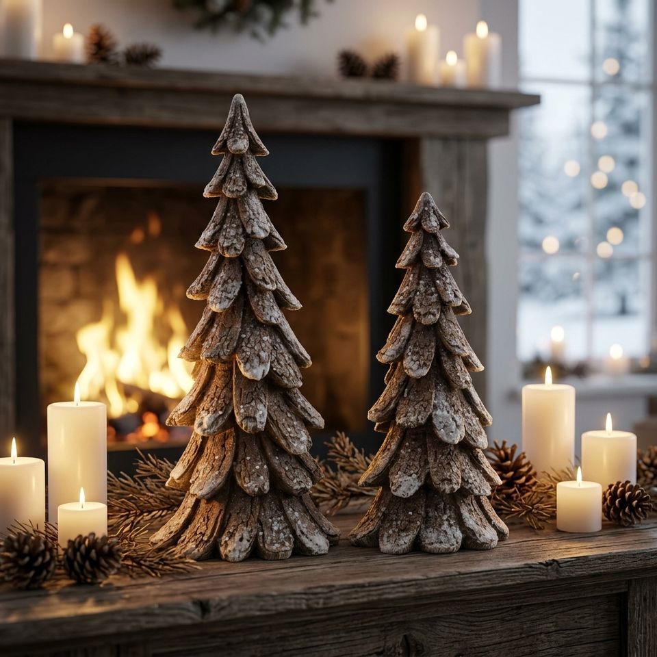 Snowy Wood Texture Pine Tree Set