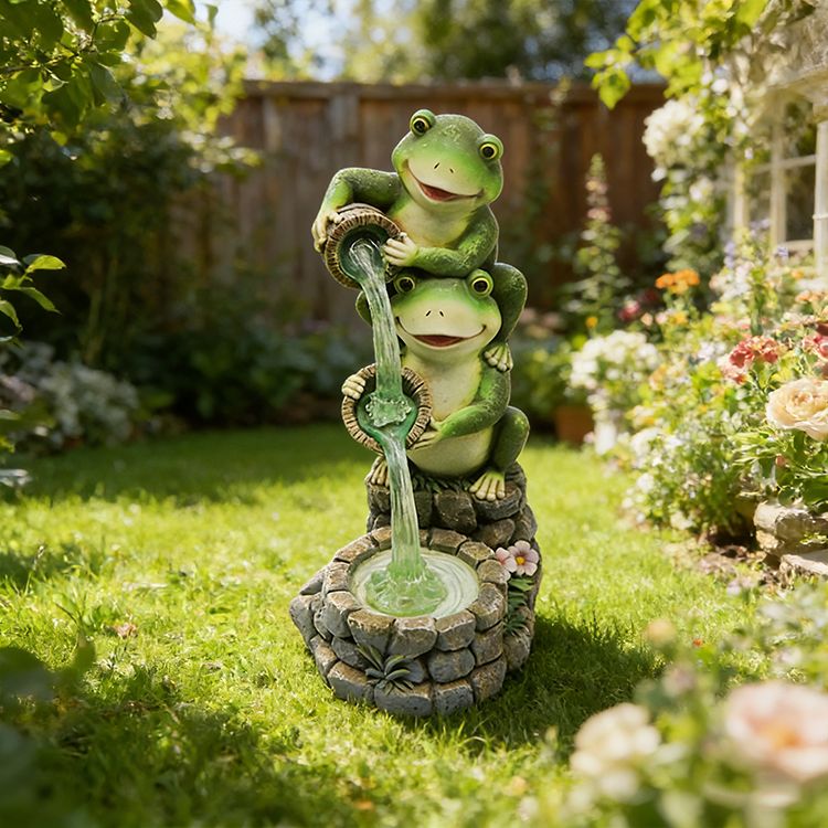 Stacked Frogs Bucket Water Fountain