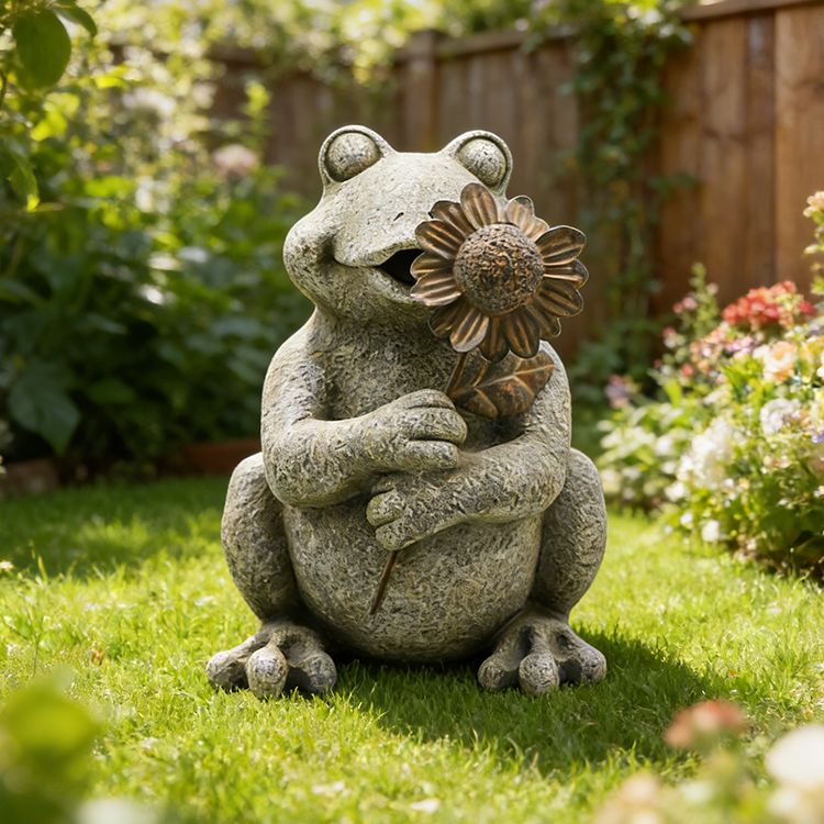 Stone Finish Frog With Sunflower