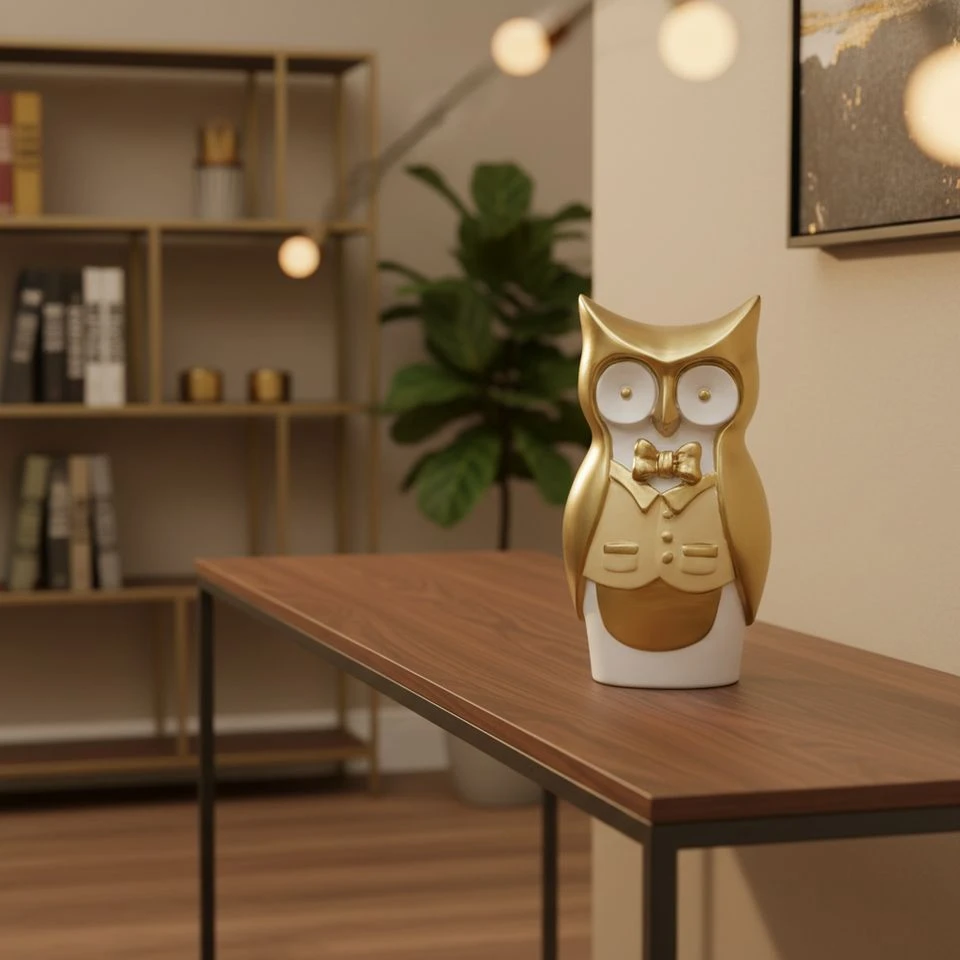 White And Gold Owl With Bow Tie
